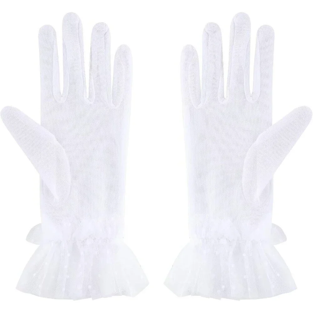 Women's Short Lace White Sheer Mesh Tea Party Prom Gloves Banquet Costume